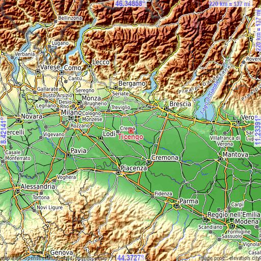 Topographic map of Ticengo