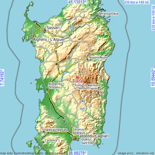 Topographic map of Tiana