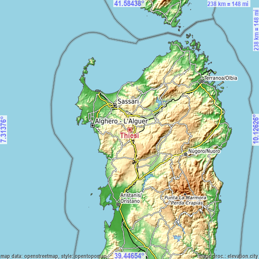 Topographic map of Thiesi