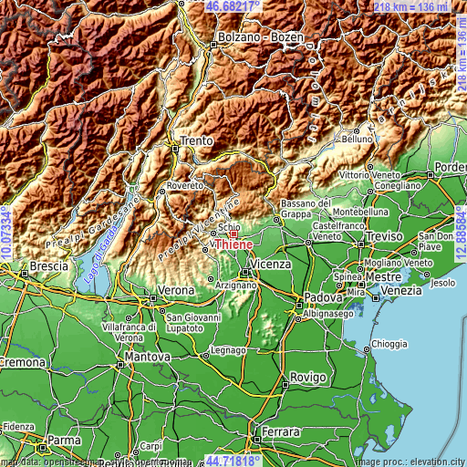 Topographic map of Thiene