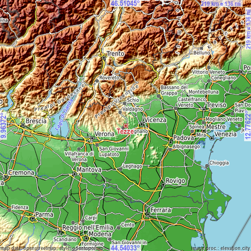 Topographic map of Tezze