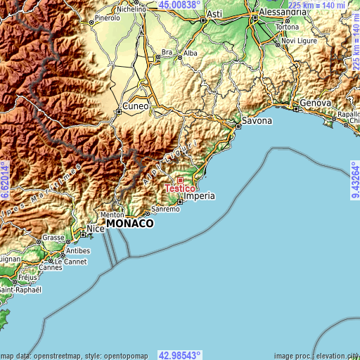 Topographic map of Testico