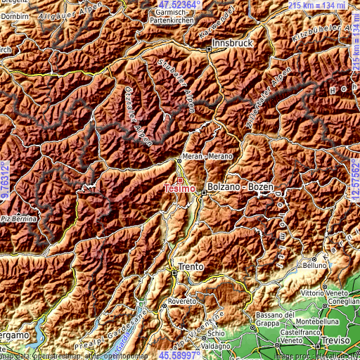 Topographic map of Tesimo