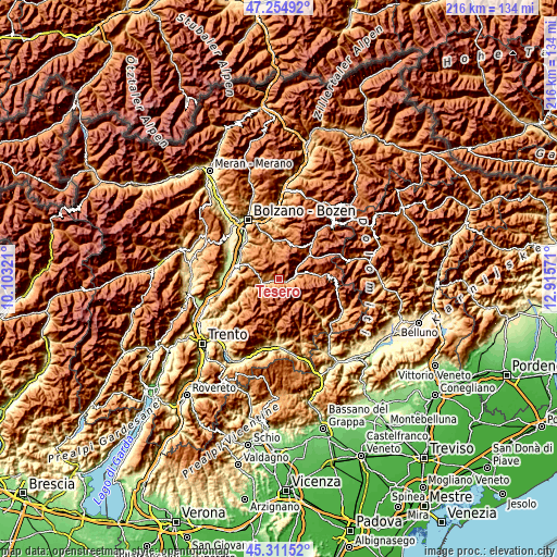 Topographic map of Tesero