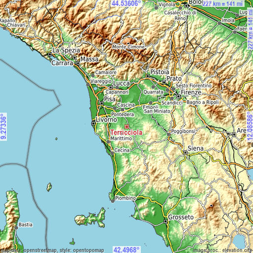 Topographic map of Terricciola