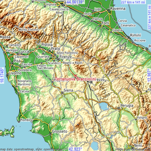 Topographic map of Terranuova Bracciolini