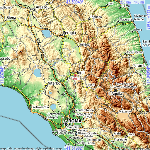 Topographic map of Terni