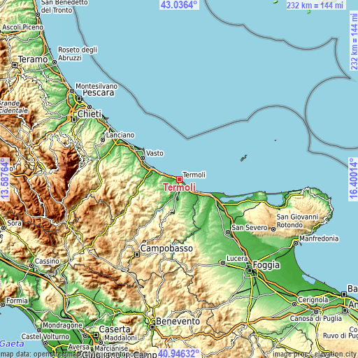 Topographic map of Termoli