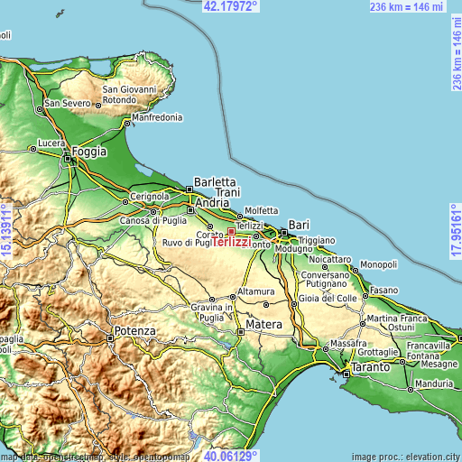 Topographic map of Terlizzi