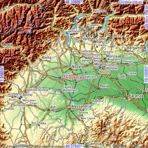 Topographic map of Terdobbiate