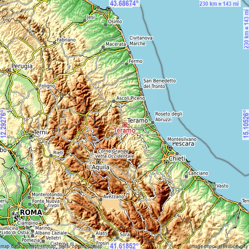 Topographic map of Teramo