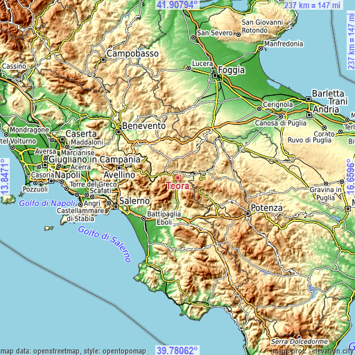 Topographic map of Teora