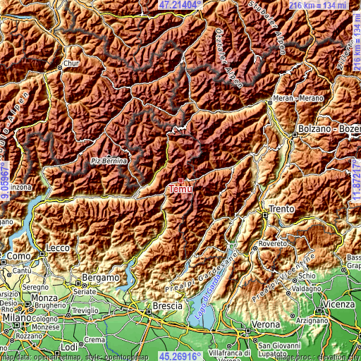 Topographic map of Temù