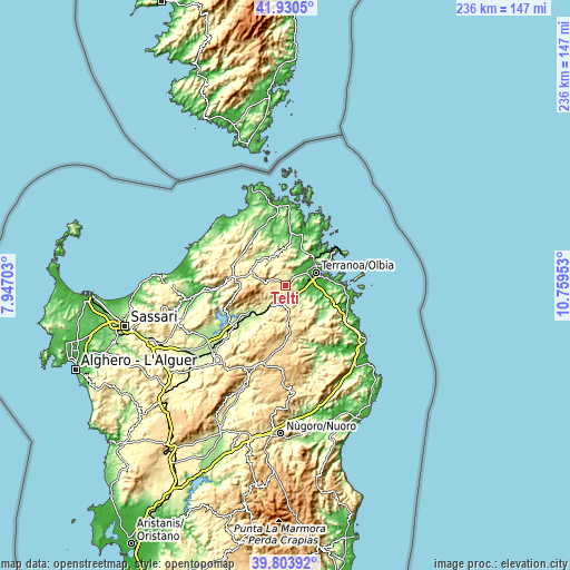 Topographic map of Telti