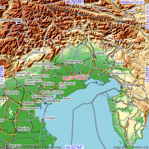 Topographic map of Teglio Veneto