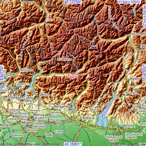 Topographic map of Teglio