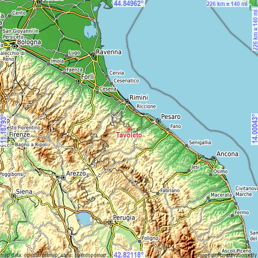 Topographic map of Tavoleto