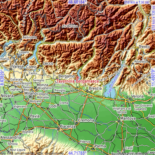 Topographic map of Tavernola Bergamasca