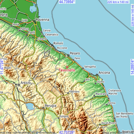 Topographic map of Tavernelle