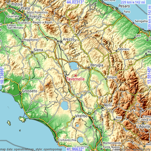 Topographic map of Tavernelle