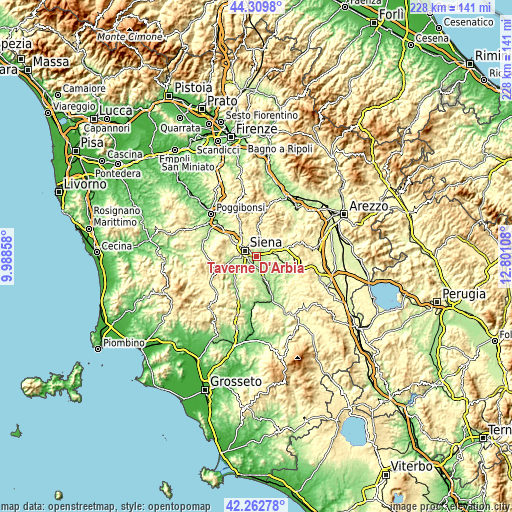 Topographic map of Taverne D'Arbia