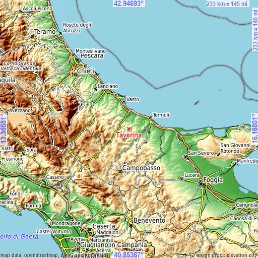 Topographic map of Tavenna