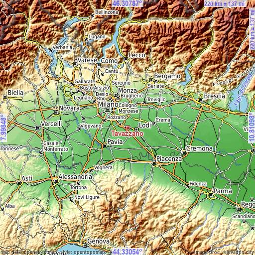 Topographic map of Tavazzano