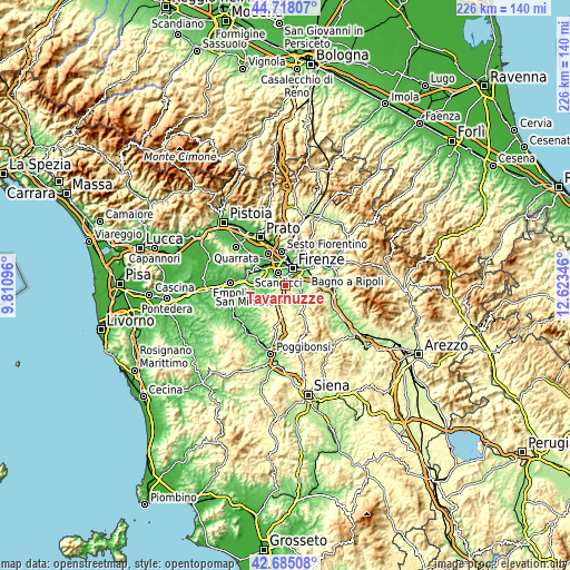 Topographic map of Tavarnuzze