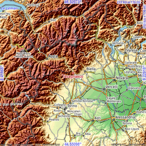 Topographic map of Tavagnasco