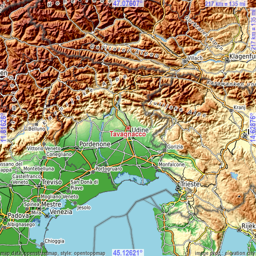 Topographic map of Tavagnacco