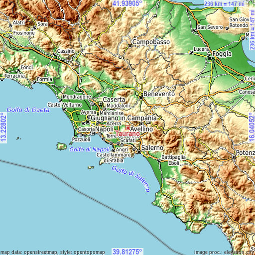 Topographic map of Taurano