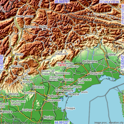 Topographic map of Tarzo