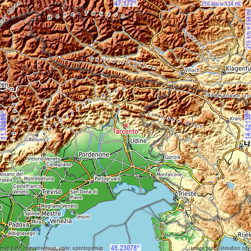 Topographic map of Tarcento