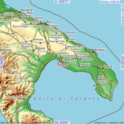 Topographic map of Taranto