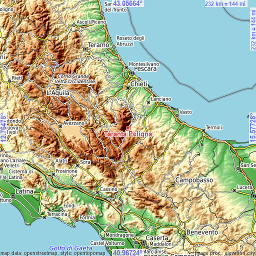 Topographic map of Taranta Peligna