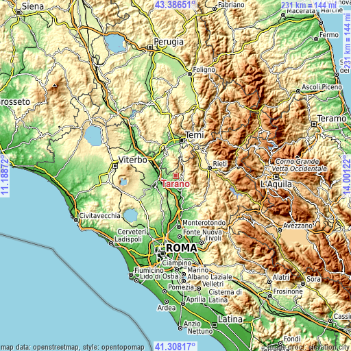 Topographic map of Tarano