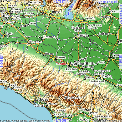 Topographic map of Taneto