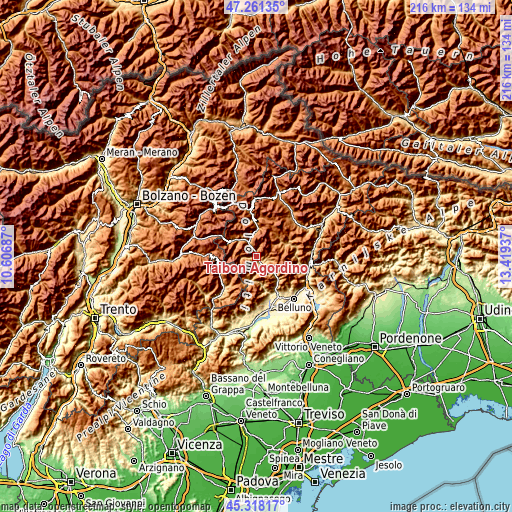 Topographic map of Taibon Agordino