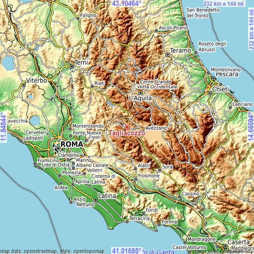 Topographic map of Tagliacozzo