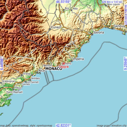 Topographic map of Taggia