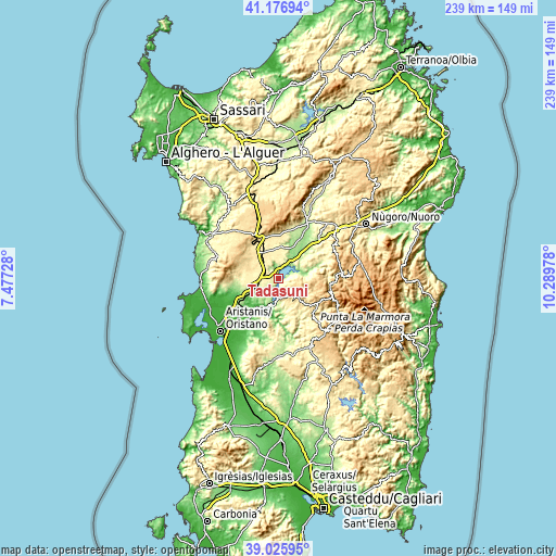 Topographic map of Tadasuni