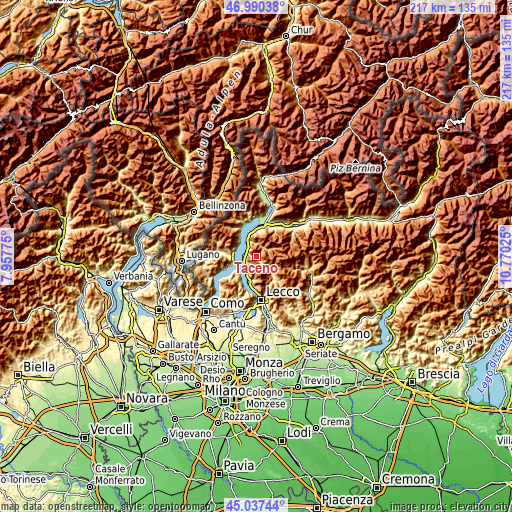 Topographic map of Taceno