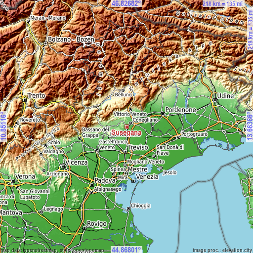 Topographic map of Susegana