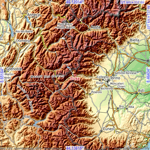 Topographic map of Susa