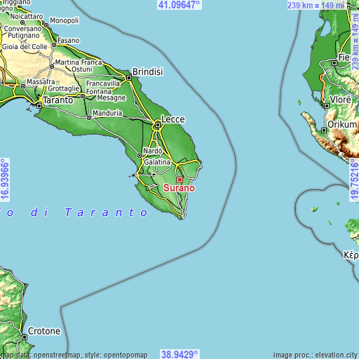 Topographic map of Surano