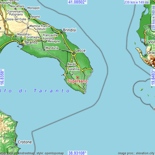 Topographic map of Supersano