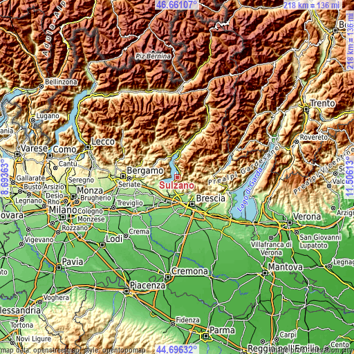 Topographic map of Sulzano