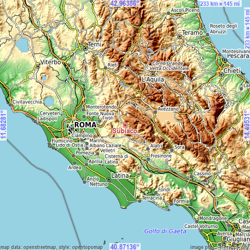 Topographic map of Subiaco