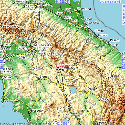 Topographic map of Subbiano