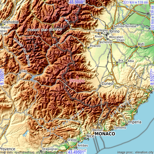 Topographic map of Stroppo